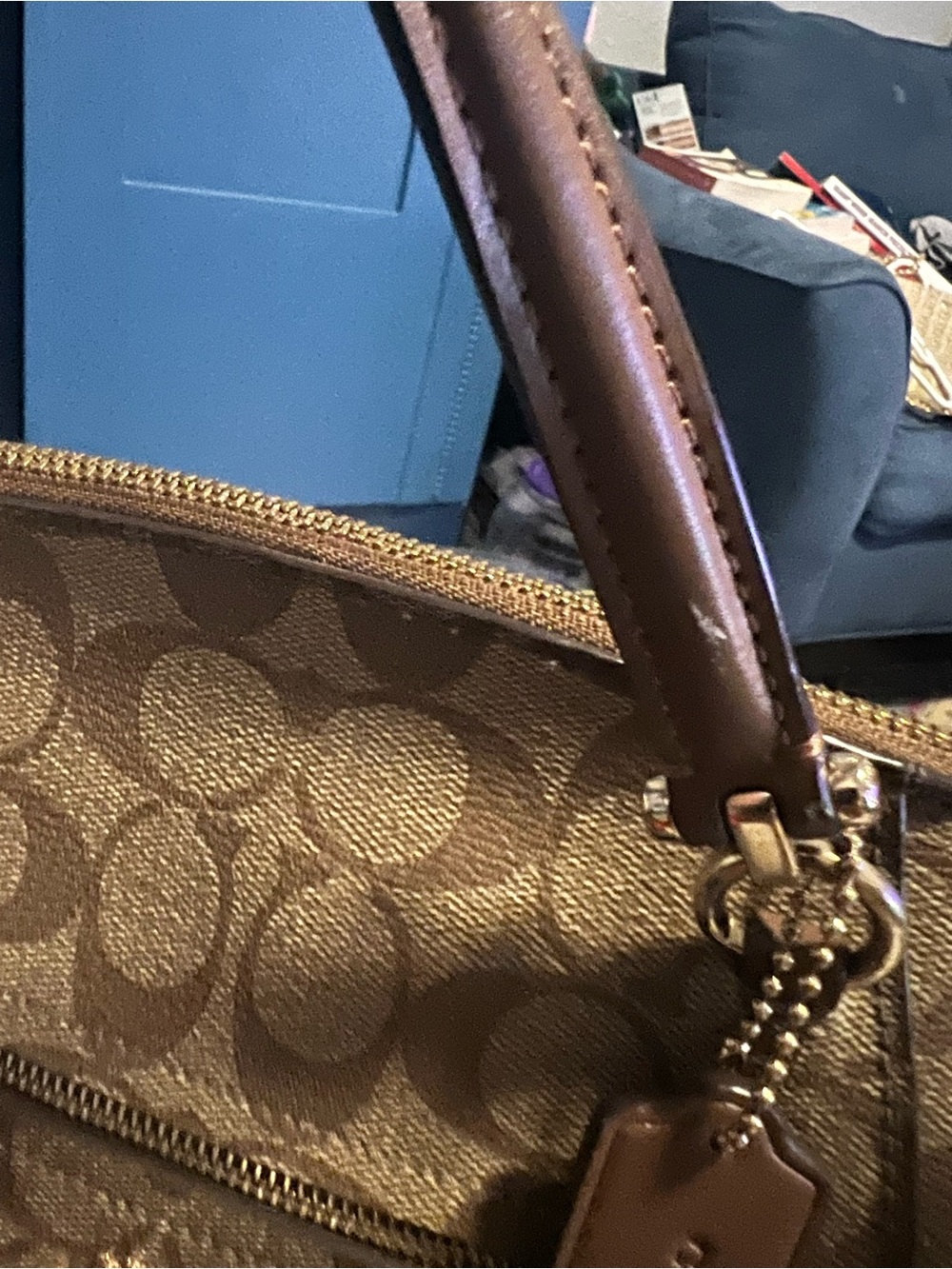 Coach Brown Signature Canvas Satchel with Minnie Charm - Picture 8 of 12
